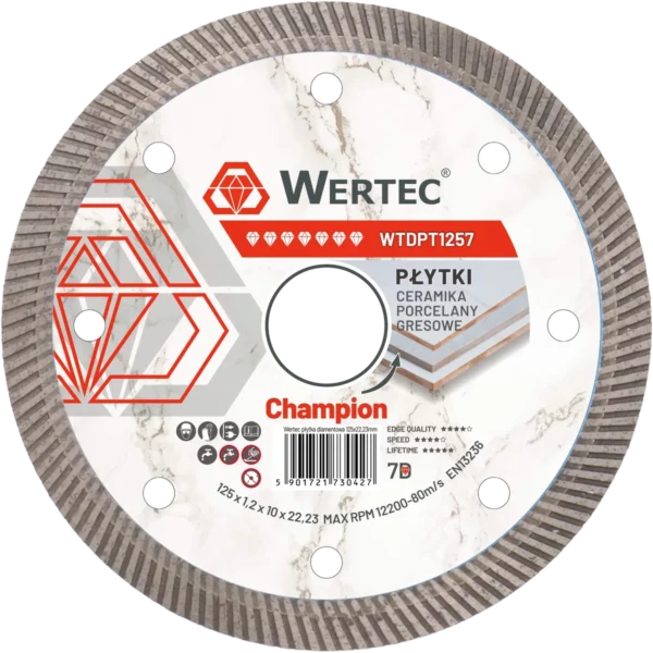 Tarcza diamentowa turbo do płytek i gresu CHAMPION 125 x 1,2 x 22,23 mm WERTEC