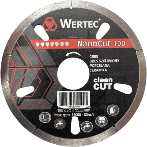 Tarcza diamentowa do gresu, spieków i płytek 100x0,8x22,23mm NanoCUT CleanCUT WERTEC