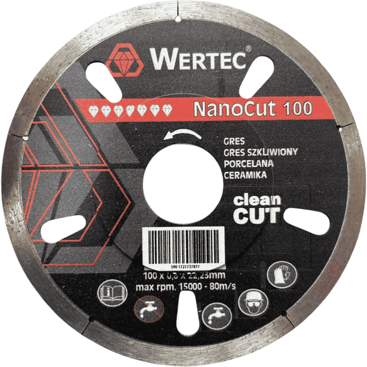 Tarcza diamentowa do gresu, spieków i płytek 100x0,8x22,23mm NanoCUT CleanCUT WERTEC