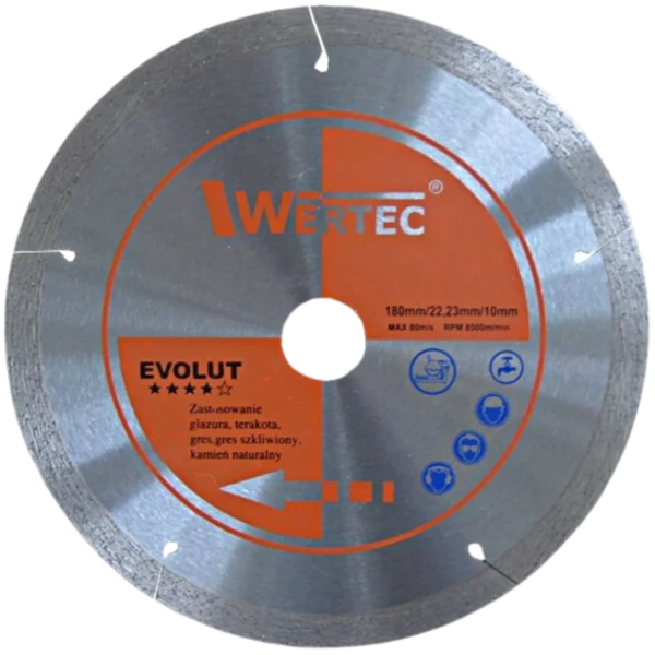 Tarcza diamentowa ciągła do płytek i gresu EVOLUT 180 x 1,8 x 22,23 mm WERTEC