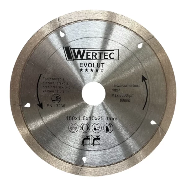 Tarcza diamentowa ciągła do płytek i gresu EVOLUT 180 x 1,8 x 25,4 mm WERTEC