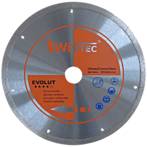 Tarcza diamentowa ciągła do płytek i gresu EVOLUT 230 x 2,0 x 25,4 mm WERTEC