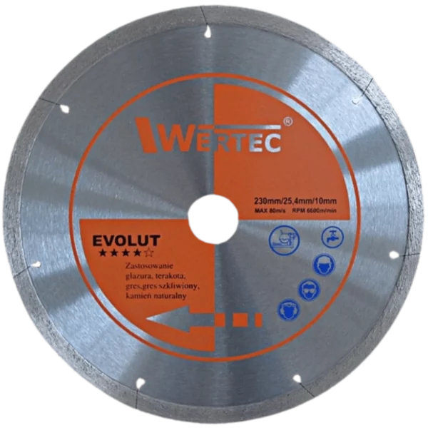 Tarcza diamentowa ciągła do płytek i gresu EVOLUT 250 x 2,0 x 25,4 mm WERTEC