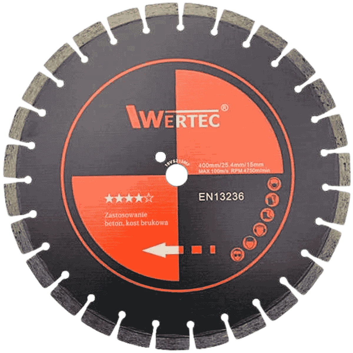 Tarcza diamentowa do betonu i kamienia 400x25,4x15mm Grafit WERTEC