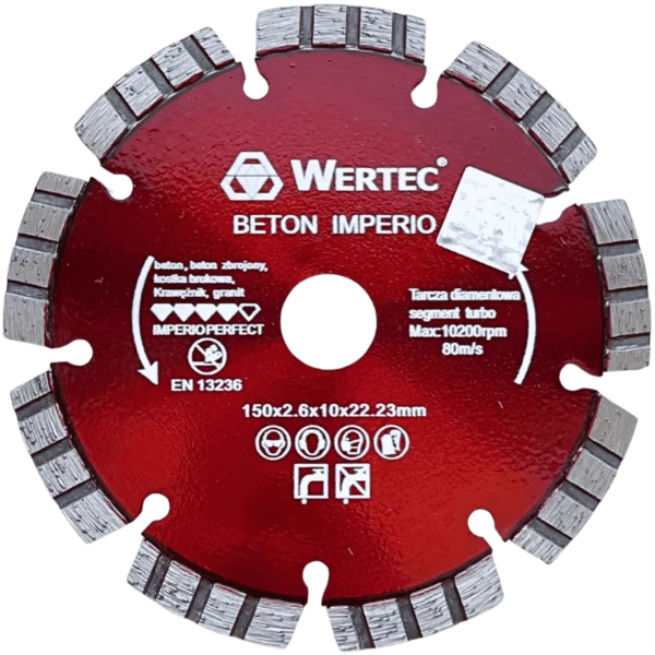 Tarcza diamentowa do betonu IMPERIO 150x22,23x10mm WERTEC
