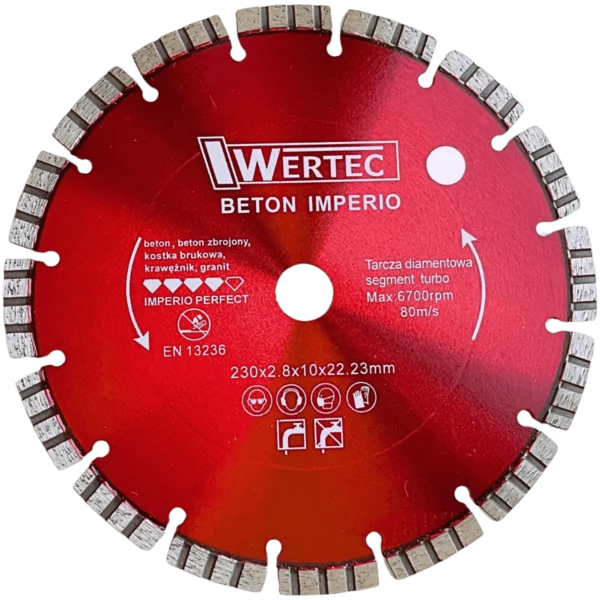 Tarcza diamentowa do betonu i kamienia IMPERIO 230x22,23x10mm WERTEC