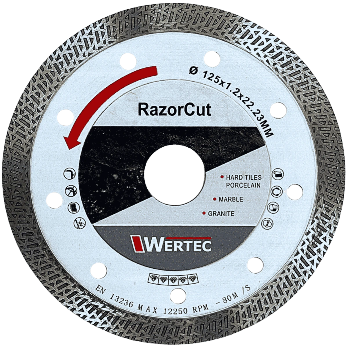 Tarcza diamentowa do gresu, spieków i płytek RAZORCUT 125x22,23 WERTEC