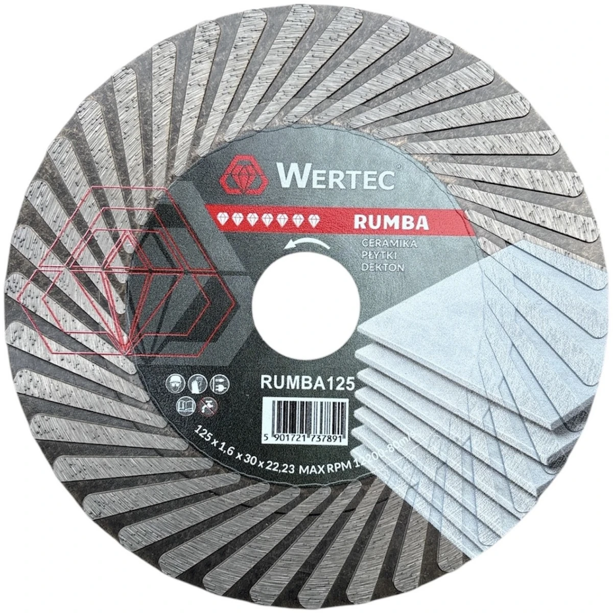 Tarcza diamentowa do cięcia pod kątem 45° RUMBA 125 x 22,23 mm WERTEC