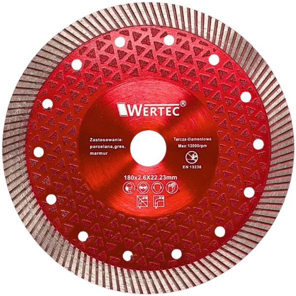 Tarcza diamentowa do gresu, spieków i kamienia 180x2,6x22,23 turbo na mokro WERTEC