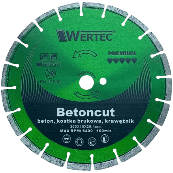Tarcza diamentowa do betonu i kostki brukowej 300x10x25,4 segment GREEN WERTEC