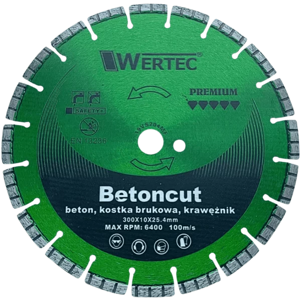 Tarcza diamentowa do betonu i kostki brukowej 300x10x25,4 segment T GREEN WERTEC
