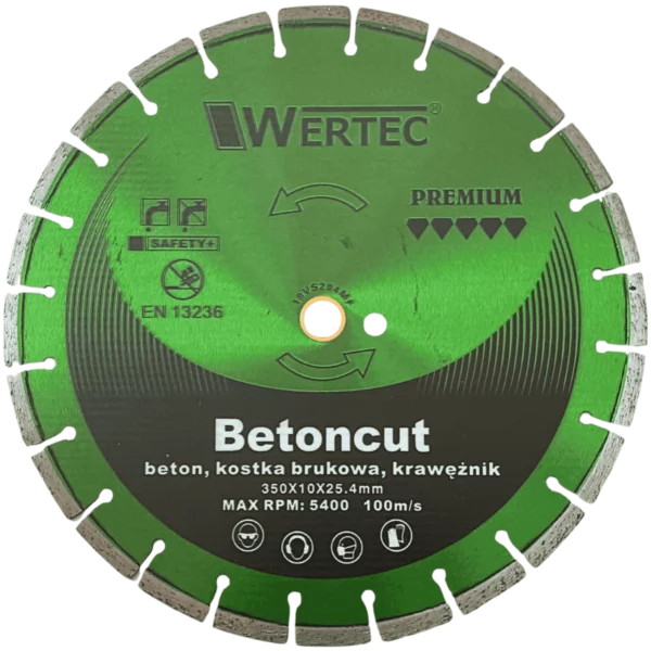 Tarcza diamentowa do betonu i kostki brukowej 350x10x25,4 segment GREEN WERTEC