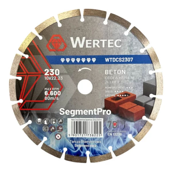 Tarcza diamentowa do betonu 230x22,23xH10 SegmentPro WTDCS2307 WERTEC