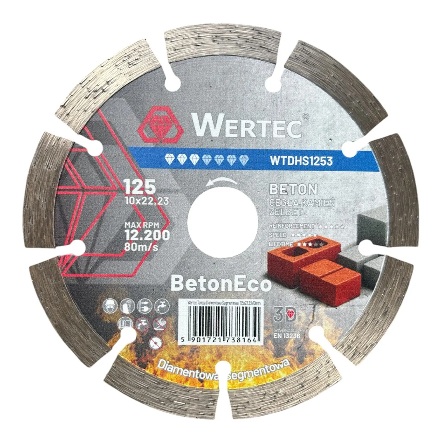 Tarcza diamentowa do betonu segment. 125x22,23xH10 BetonEco WTDHS1253 WERTEC