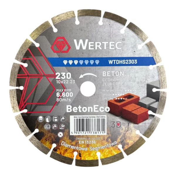 Tarcza diamentowa do betonu segment. 230x22,23xH10 BetonEco WTDHS2303 WERTEC