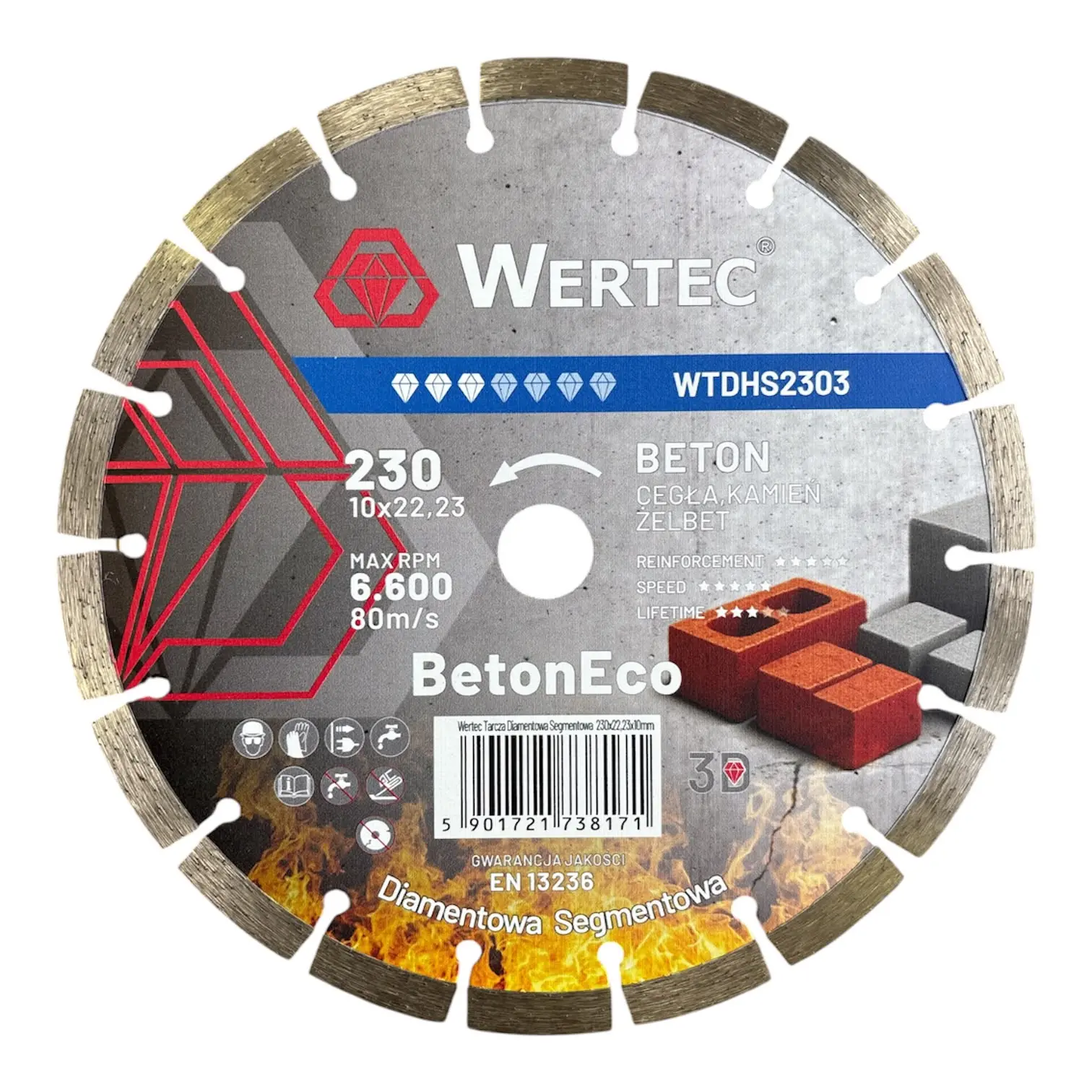 Tarcza diamentowa do betonu segment. 230x22,23xH10 BetonEco WTDHS2303 WERTEC