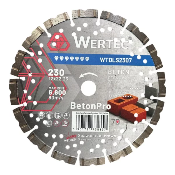 Tarcza diamentowa do betonu 230x22,23xH12 Laser BetonPro WTDLS2307 WERTEC