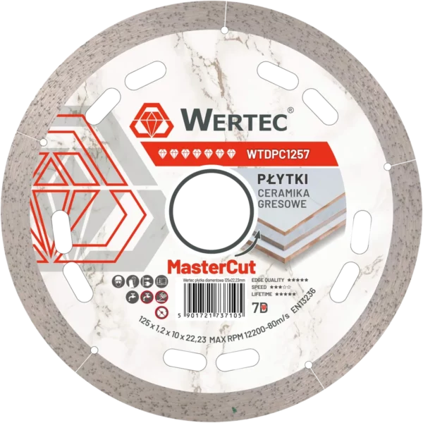 Tarcza diamentowa ciągła do gresu MASTERCUT 125 x 1,2 x 22,23 mm WERTEC