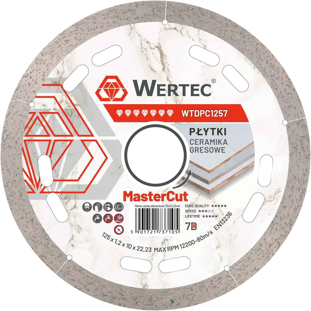 Tarcza diamentowa ciągła do gresu MASTERCUT 125 x 1,2 x 22,23 mm WERTEC