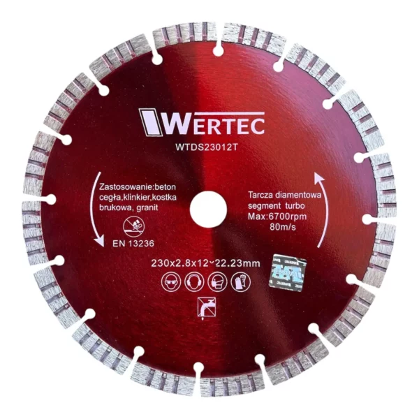 Tarcza diamentowa do betonu i kamienia segment turbo 230x12mm WERTEC