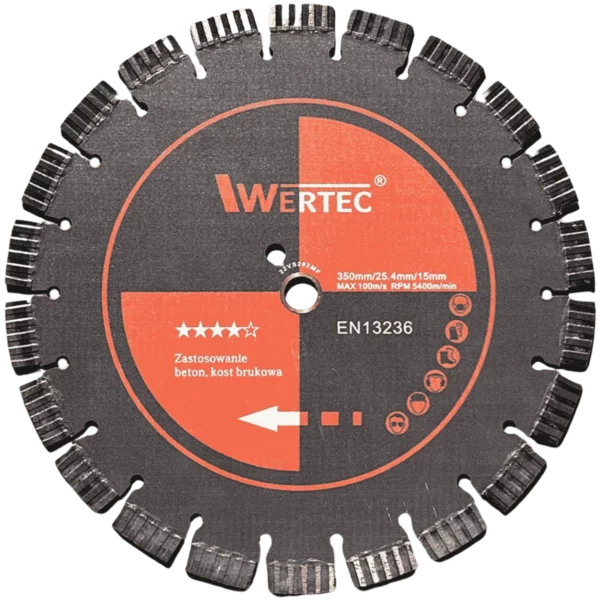 Tarcza diamentowa do betonu i kamienia 350x25,4x15 segment turbo GRAFIT WERTEC