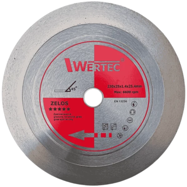Tarcza diamentowa do gresu, spieków i płytek 230x25,4/22,23x1,4x25mm ZELOS WERTEC