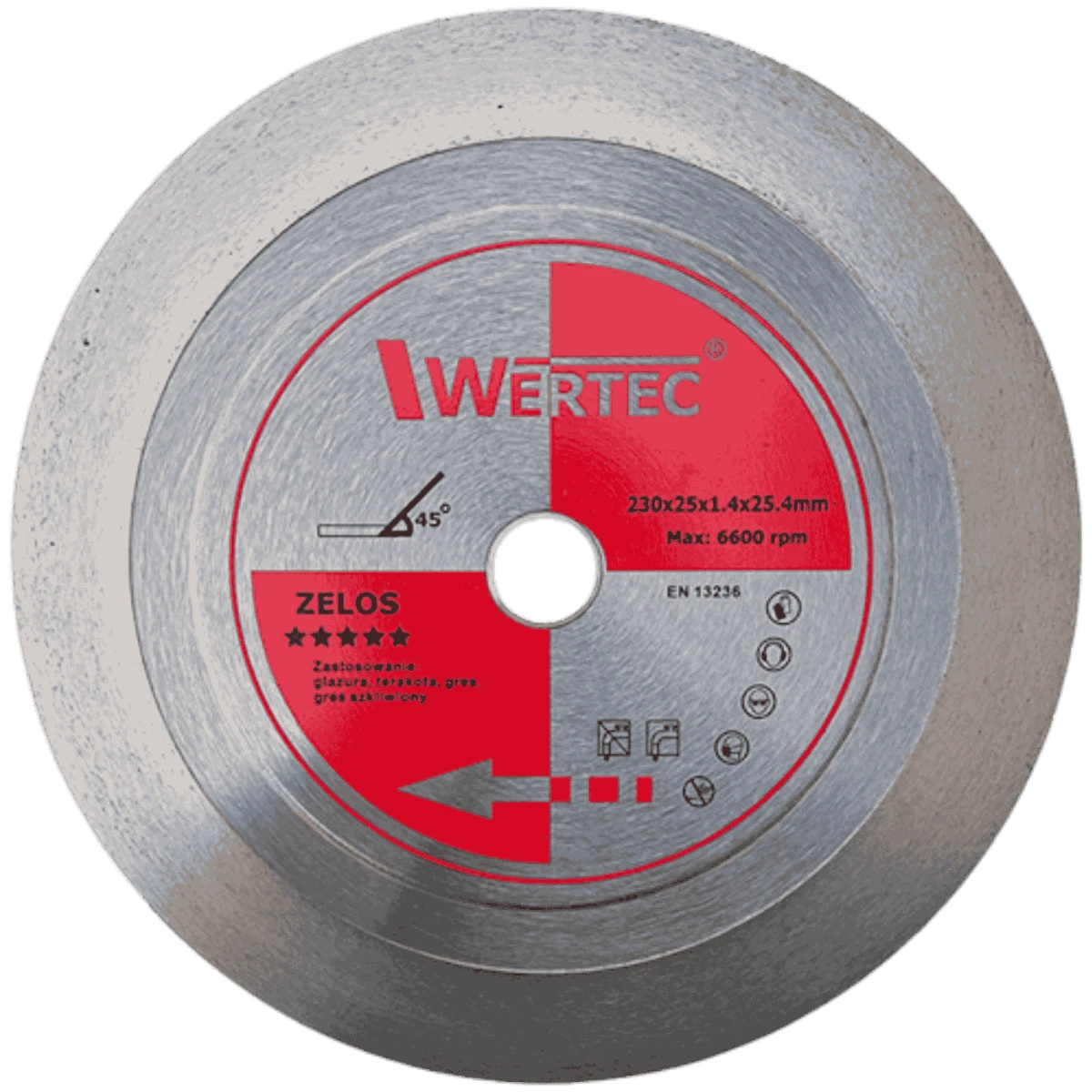 Tarcza diamentowa do gresu, spieków i płytek 230x25,4/22,23x1,4x25mm ZELOS WERTEC